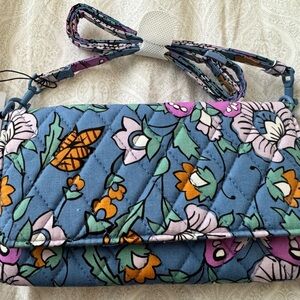 Vera Bradley Floral Quilted Crossbody wallet Pink, Green & Orange Accents